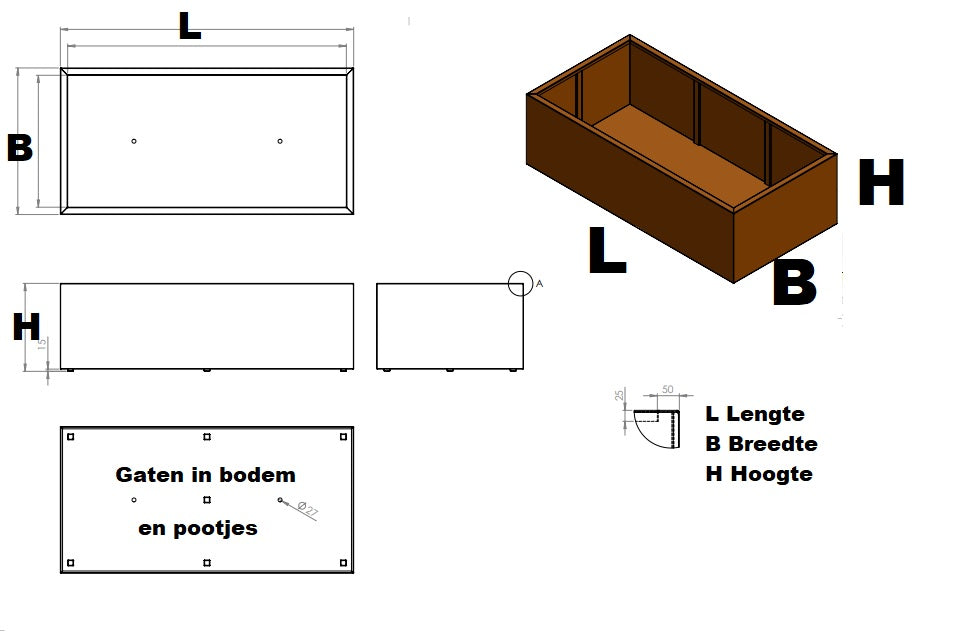 Plantenbak cortenstaal 100x40x80cm-4