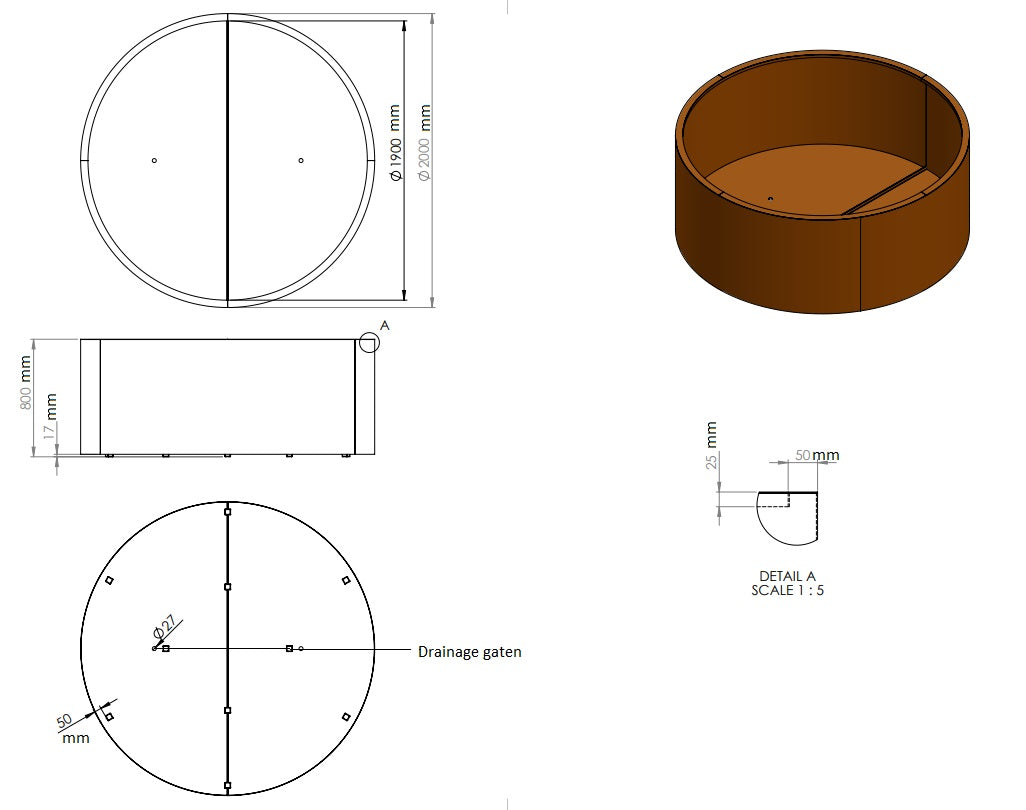 Ronde plantenbak cortenstaal 200x80cm-0