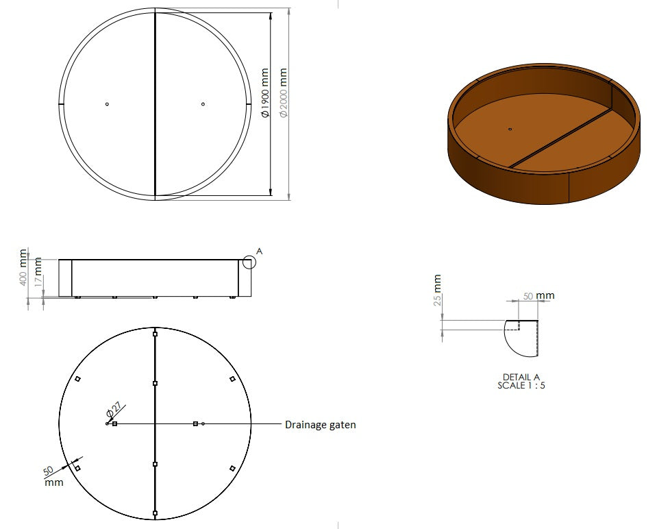 Ronde plantenbak cortenstaal 200x40cm-0