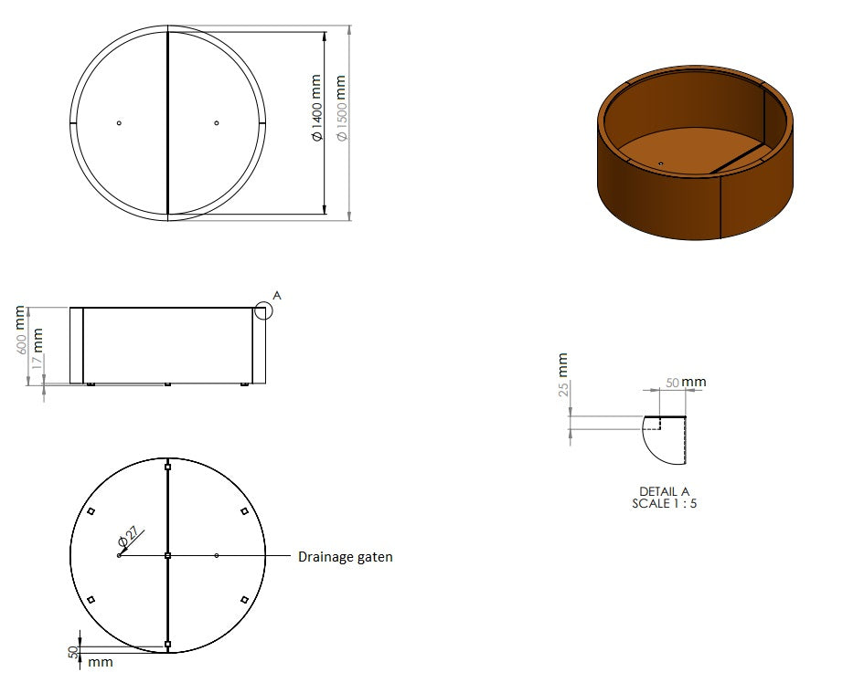 Ronde plantenbak cortenstaal 150x60cm-0
