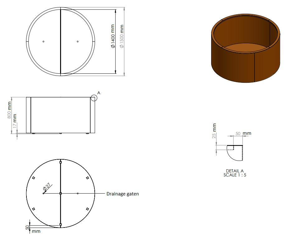 Ronde plantenbak cortenstaal 150x80cm-0