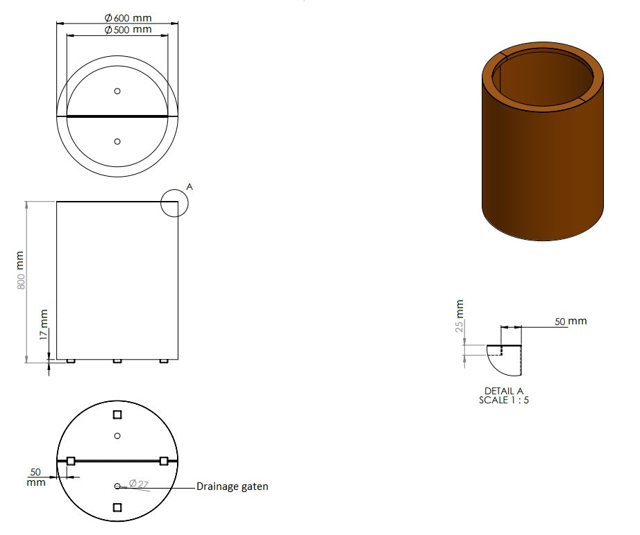 Ronde plantenbak cortenstaal 60x80cm-0