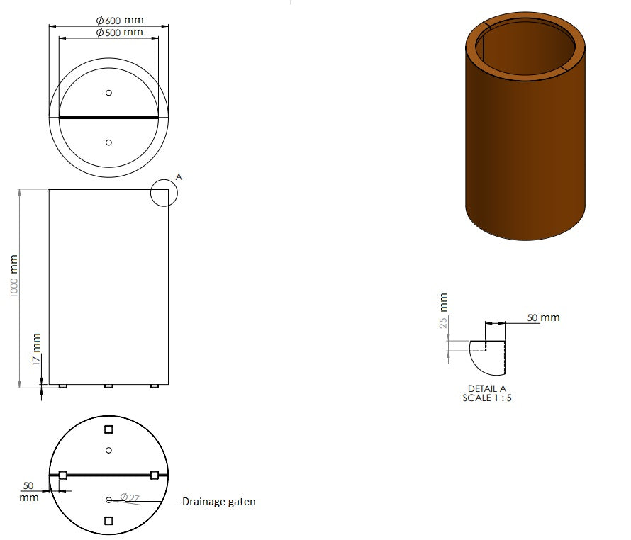 Ronde plantenbak cortenstaal 60x100cm-0