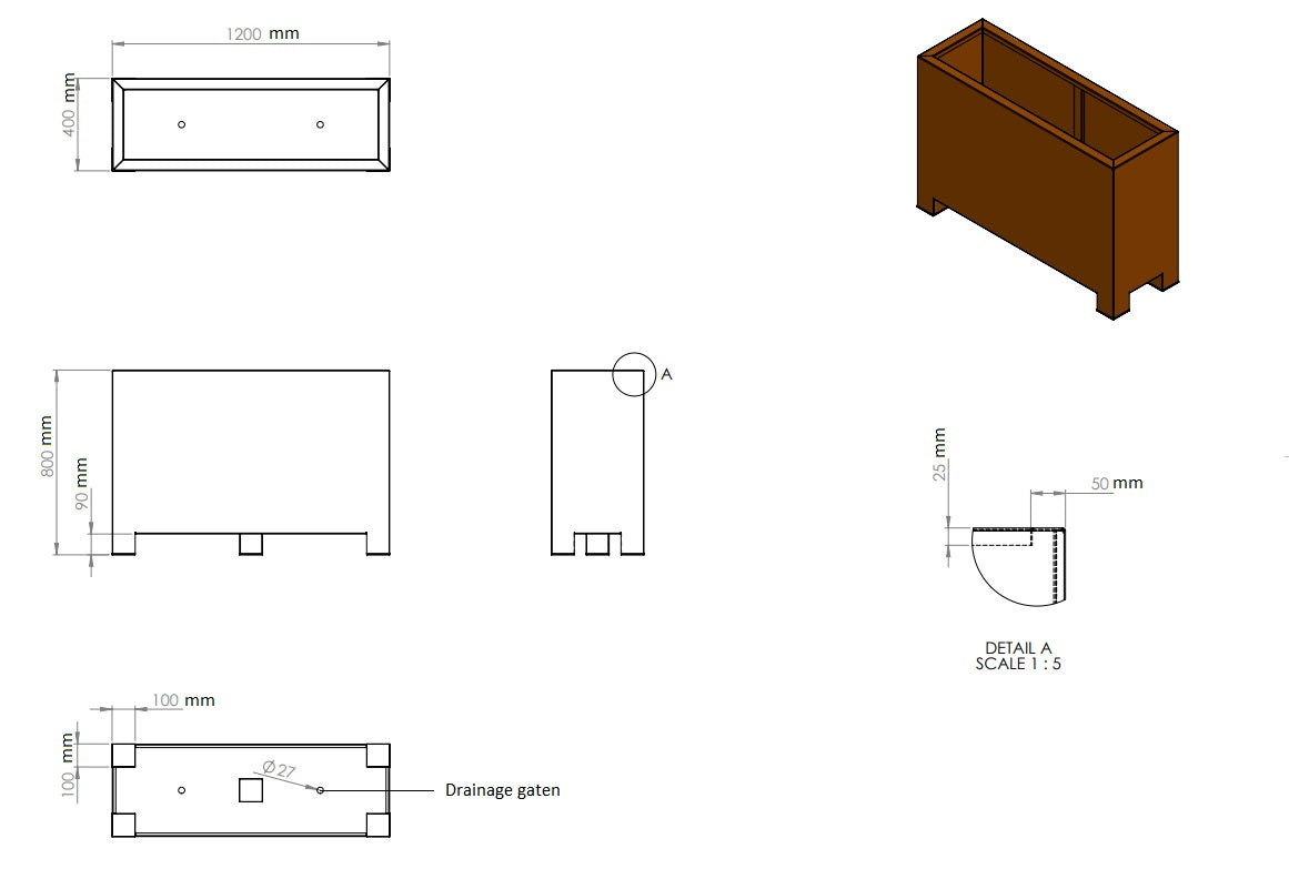Plantenbak cortenstaal op poten 120x40x80cm-0