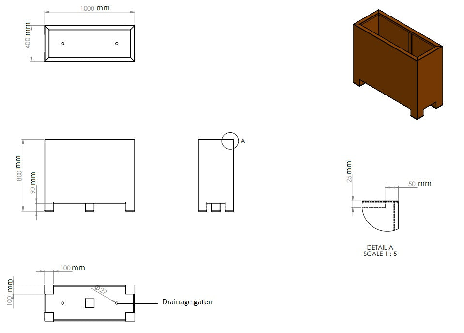 Plantenbak cortenstaal op poten 100x40x80cm.-0