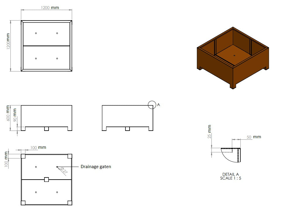 Plantenbak cortenstaal op poten 120x120x60cm-0