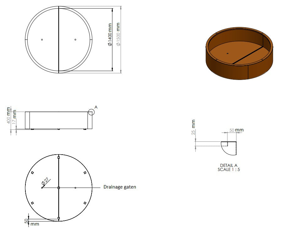 Ronde plantenbak cortenstaal 150x40cm-0