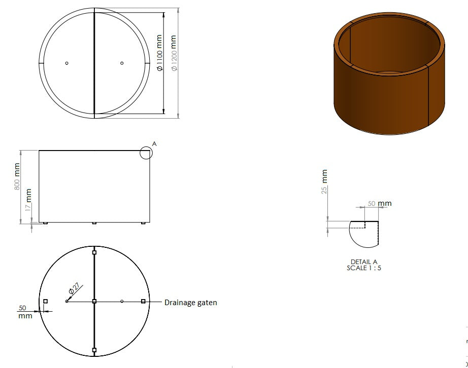 Ronde plantenbak cortenstaal 120x80cm-0