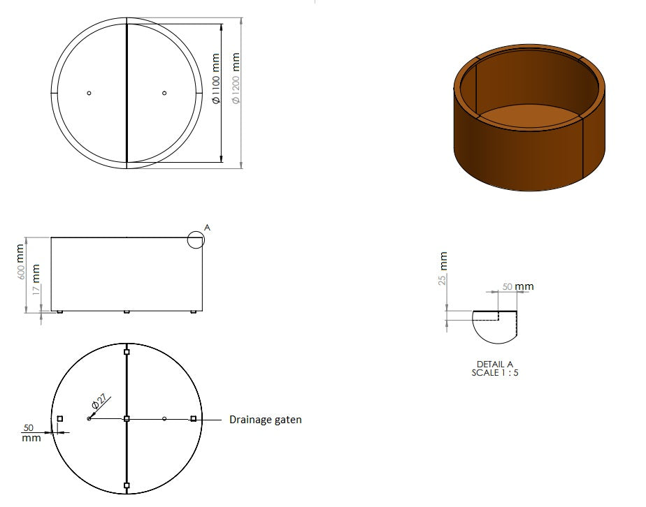 Ronde plantenbak cortenstaal 120x60cm-0