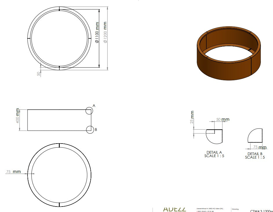 Ronde plantenbak cortenstaal 120x40cm-0