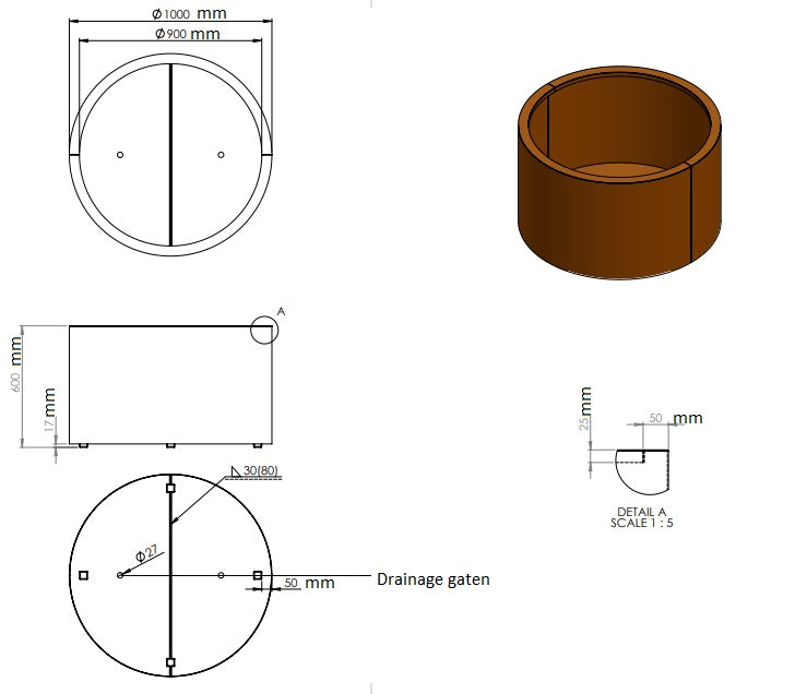 Ronde plantenbak cortenstaal 100x60cm-0