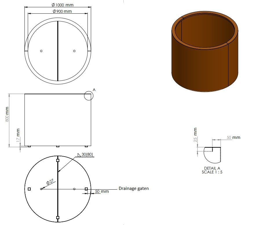 Ronde plantenbak cortenstaal 100x80cm-0