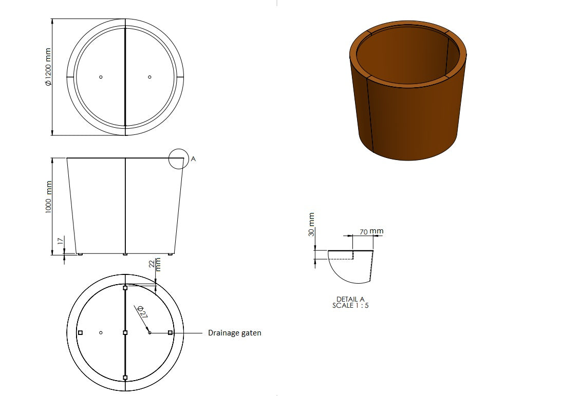 Conic ronde plantenbak cortenstaal 120x100cm-0