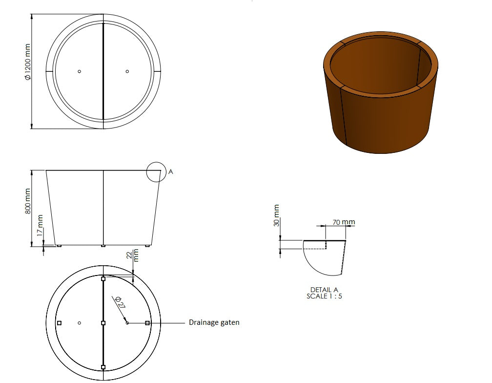 Conic ronde plantenbak cortenstaal 120x80cm-0