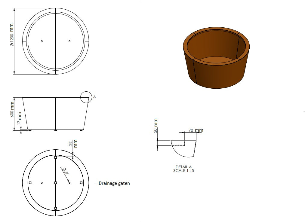 Conic ronde plantenbak cortenstaal 120x60cm-0