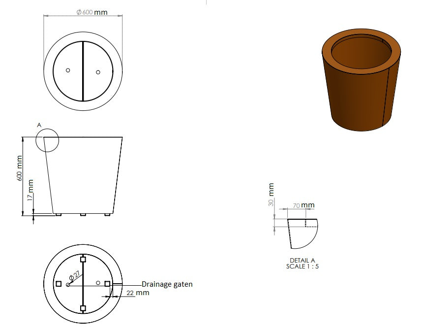 Conic ronde plantenbak cortenstaal 60x60cm-0