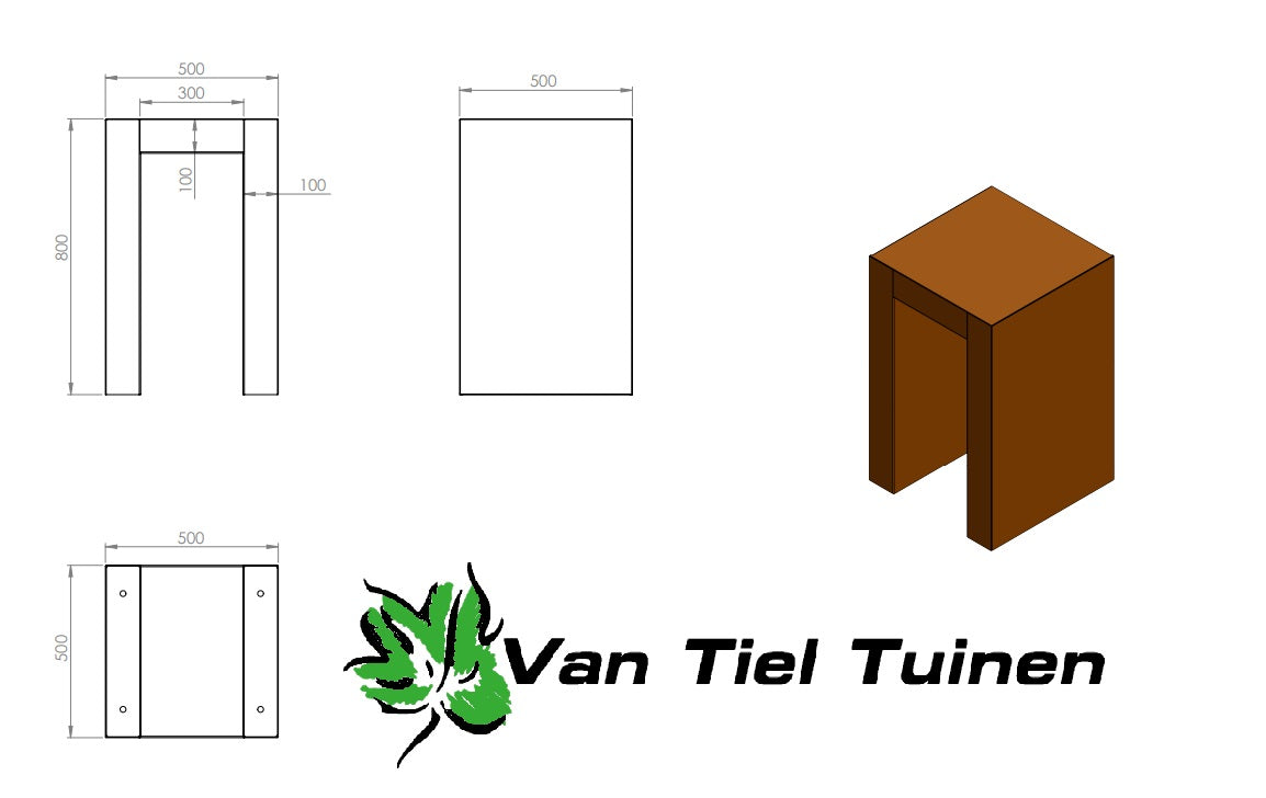 U Sokkel Cortenstaal 50 x 50 x 80cm LXBXH-0