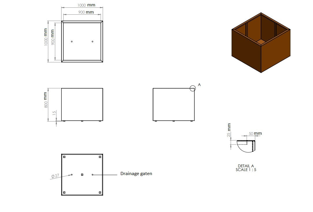 Plantenbak cortenstaal 100x100x80cm-0