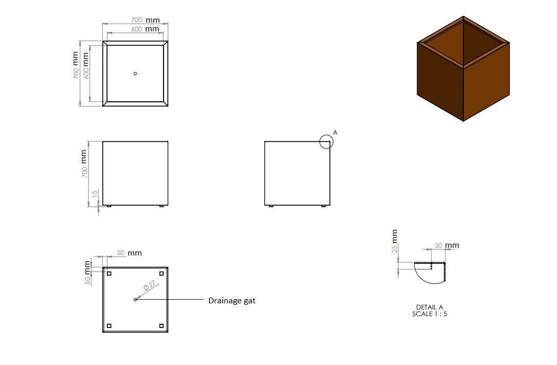 Plantenbak cortenstaal 70x70x70cm-0