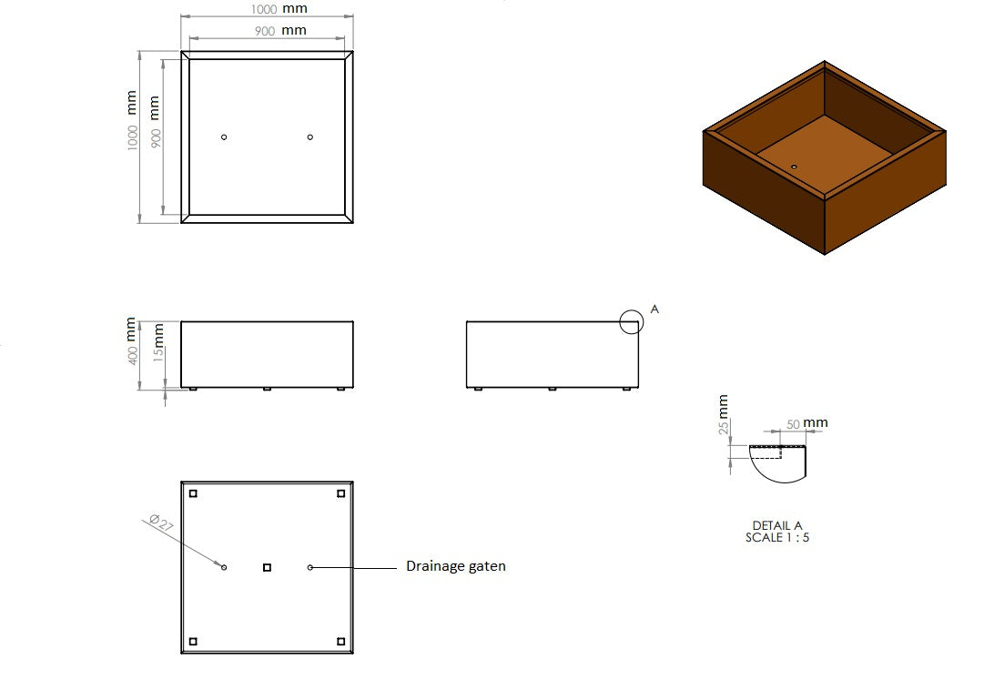 Plantenbak cortenstaal 100x100x40cm-0