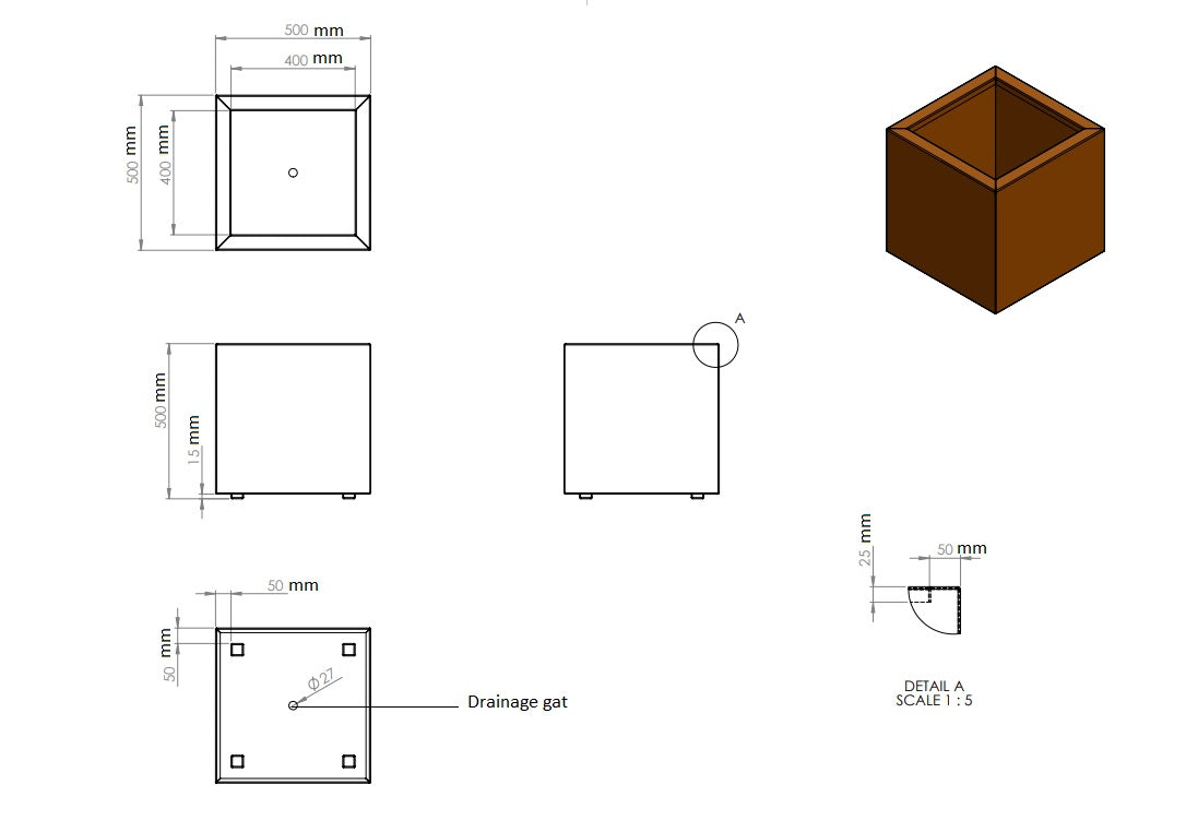 Plantenbak cortenstaal 50x50x50cm-0