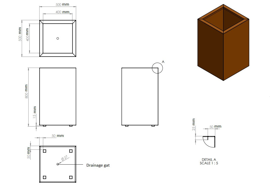 Plantenbak cortenstaal 50x50x80cm-0