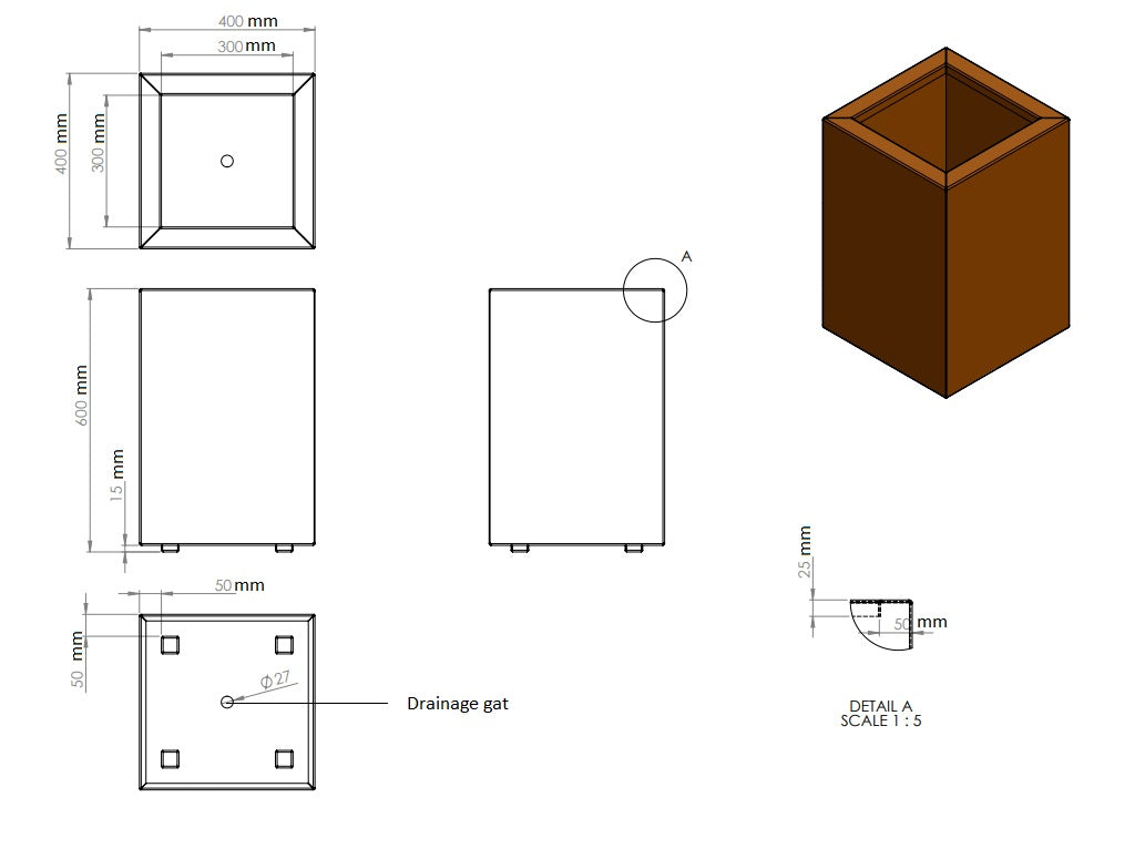 Plantenbak cortenstaal 40x40x60cm-0