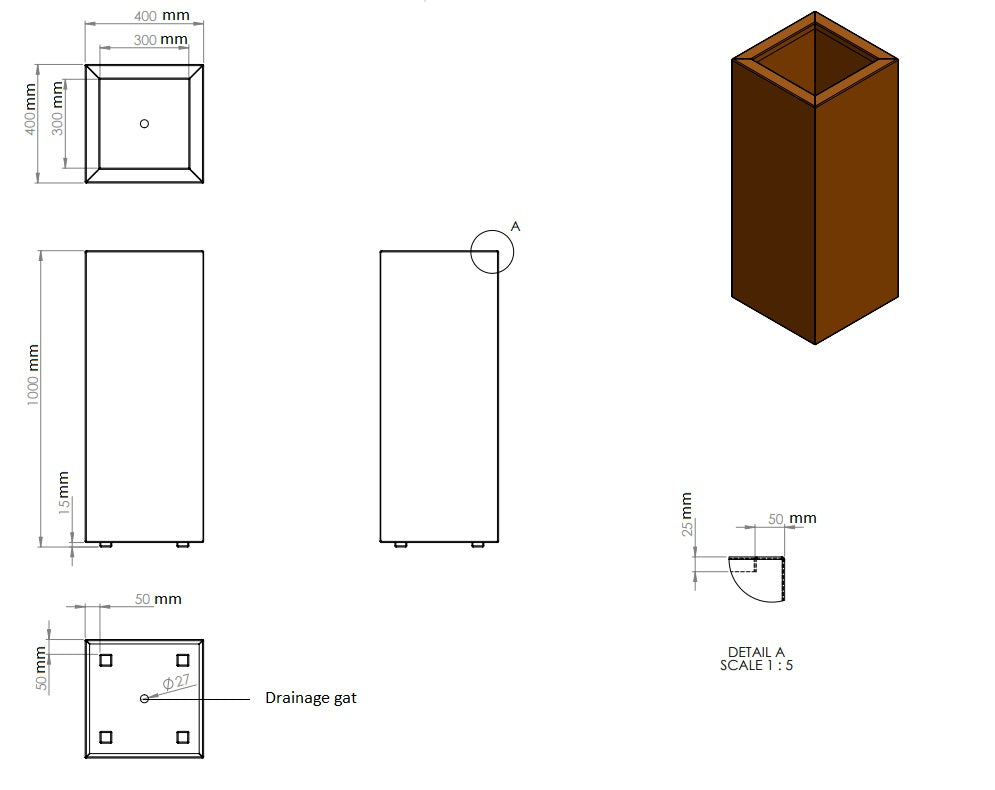 Plantenbak cortenstaal 40x40x100cm-0