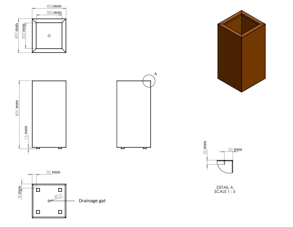 Plantenbak cortenstaal 40x40x80cm-0