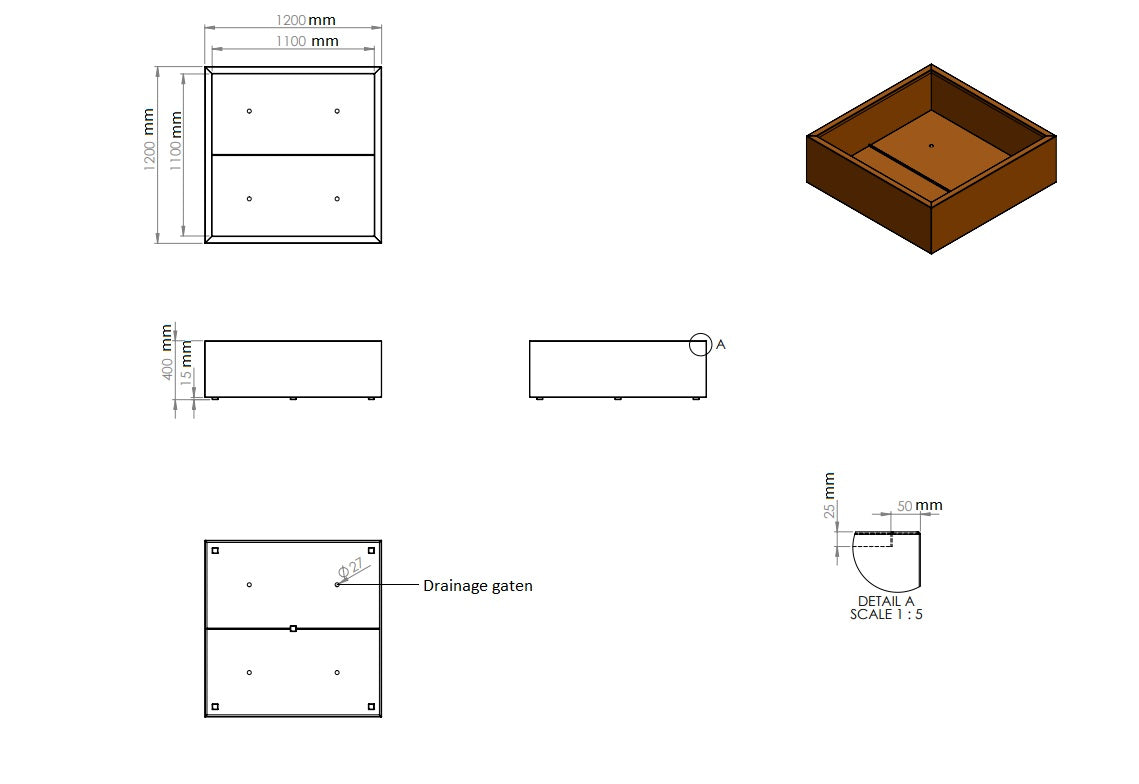 Plantenbak cortenstaal 120x120x40cm-0