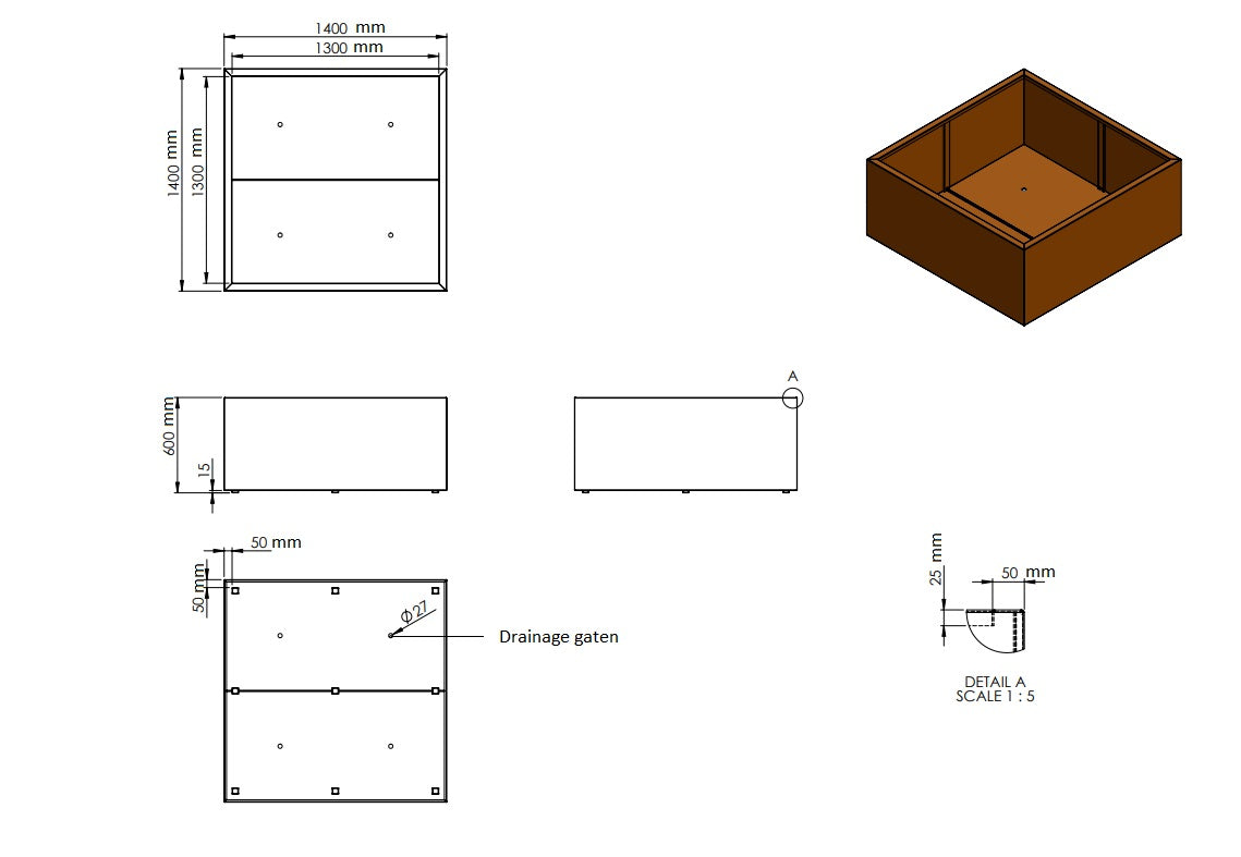 Plantenbak cortenstaal 140x140x60cm-0